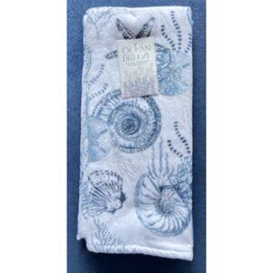 SEASHELLS SAND DOLLAR Towel Set/3 Kitchen Blue White Silver Ocean Beach 18"x28"
